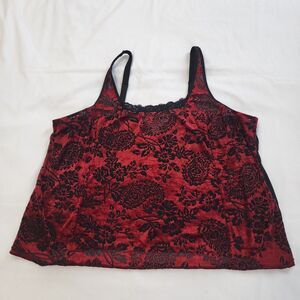 AVENUE BODY Camisole Tank Top Womens 18 20 Velvet Burnout Burgundy Black Romance